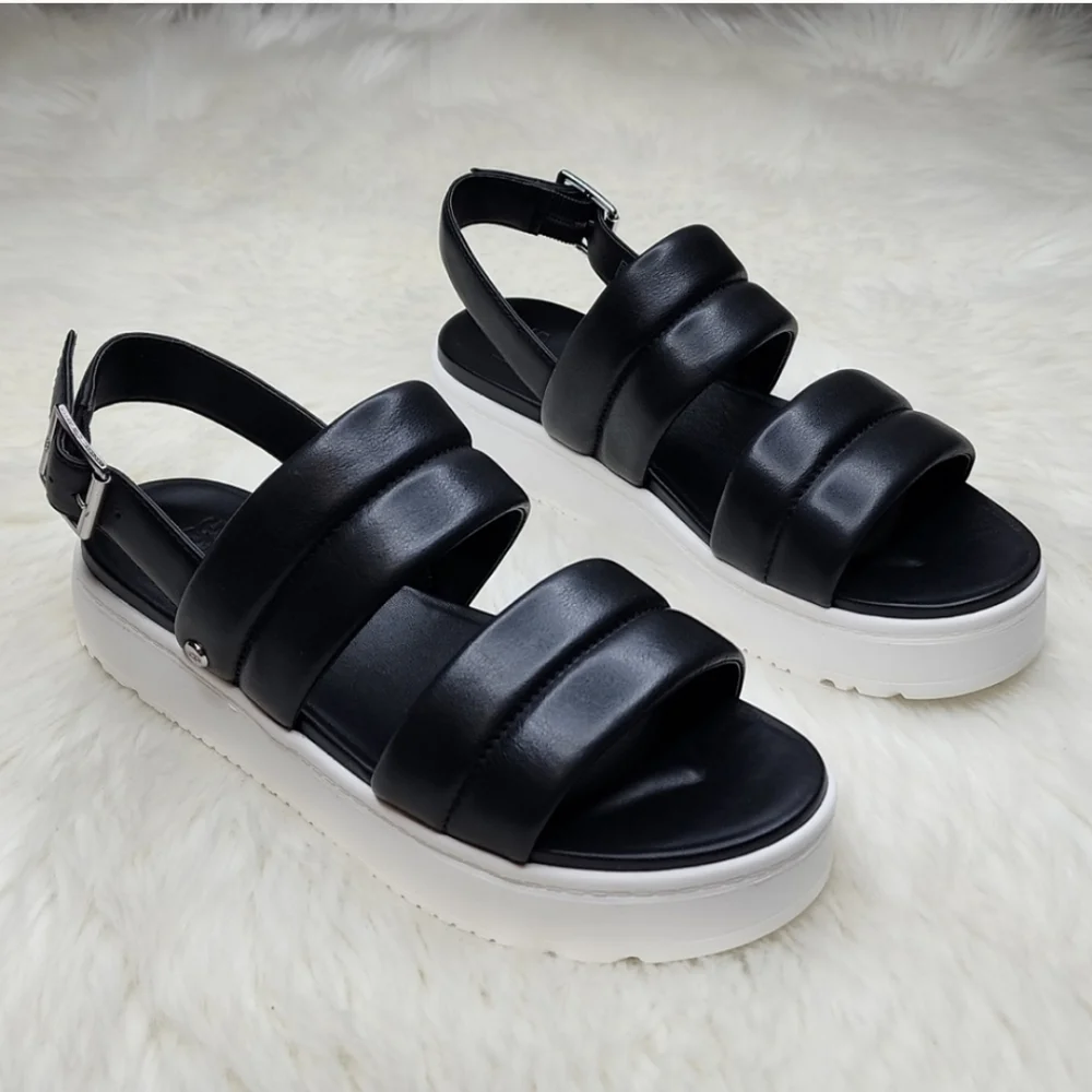 UGG Zayne Slingback Platform Sandal Black Leather